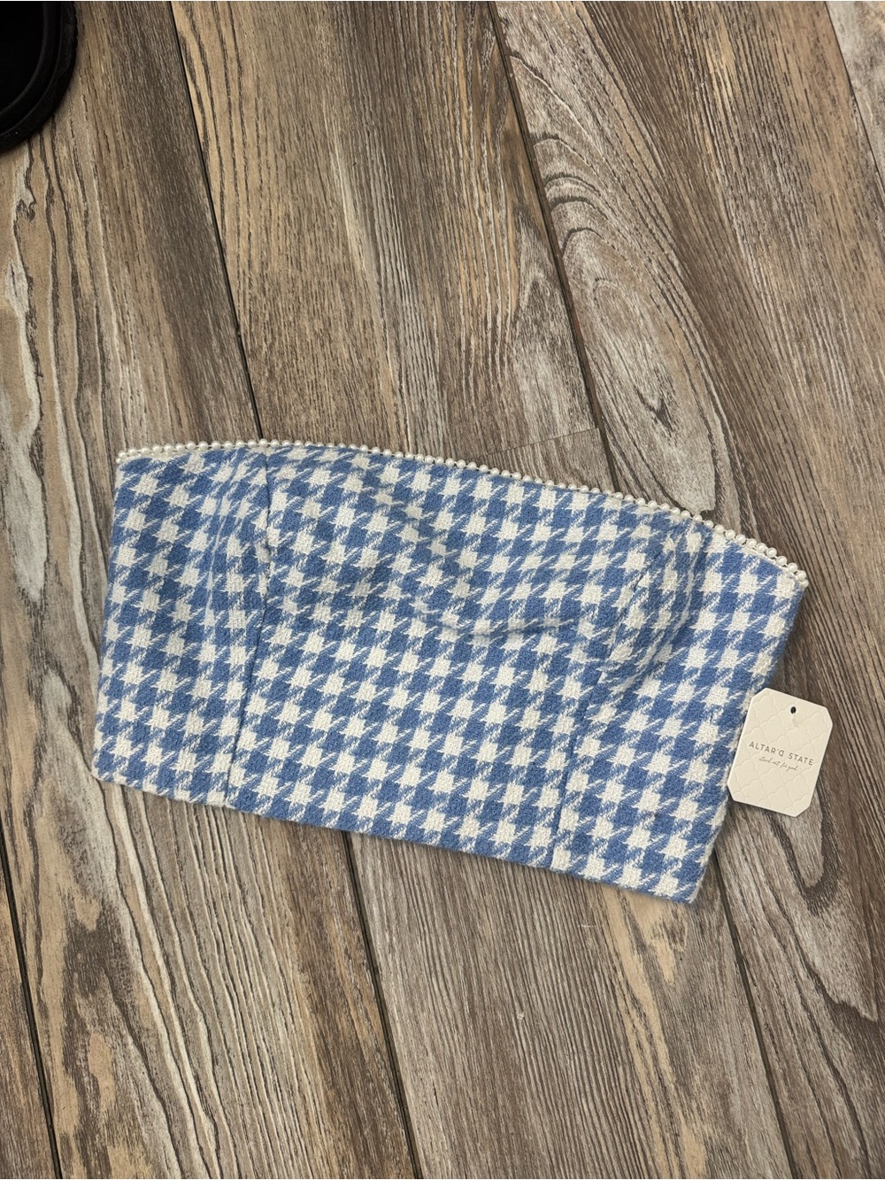 Altar'd State Blue & White strapless top